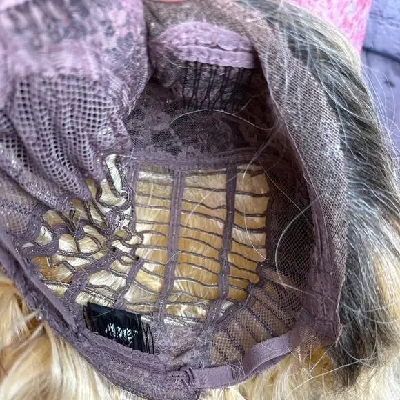 Blonde Ombre Wig Dark Roots Wavy - Picture 9 of 9